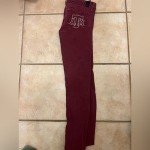 Womens OCJ maroon jeans with white aggie A&M embroidery